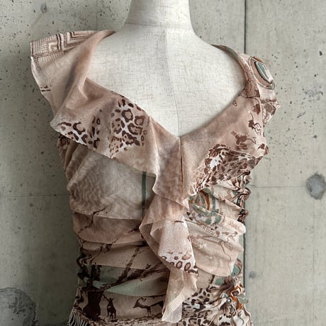 animal patterned halter neck sleevless tops