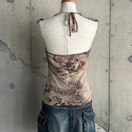 animal patterned halter neck sleevless tops