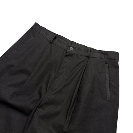 90s "Carolhorn" 2tucks black linen slacks pants