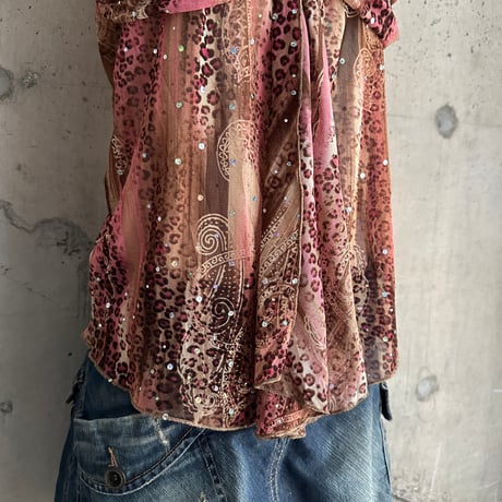 "Xanaka" leopard & glitter design see-through camisole