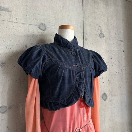 cropped design S/S denim jacket