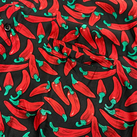 80~90s chili pepper pattern silk s/s shirt