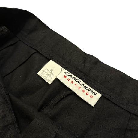 90s "Carolhorn" 2tucks black linen slacks pants