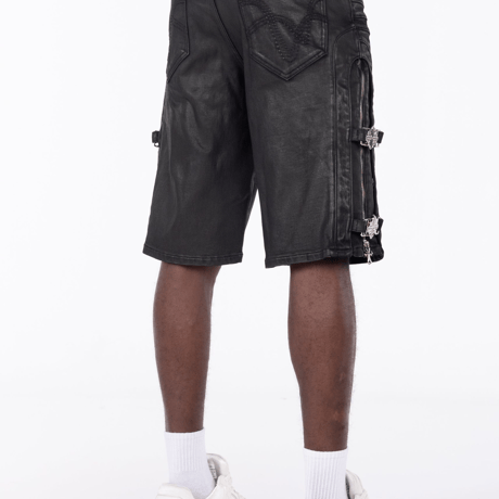 GUAPI All Black Cross Buckle Shorts (Black)｜グアピ オールブラック クロス バックル ショーツ（ブラック）