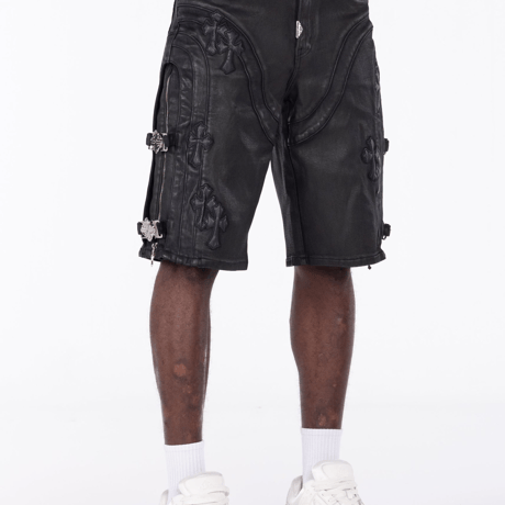 GUAPI All Black Cross Buckle Shorts (Black)｜グアピ オールブラック クロス バックル ショーツ（ブラック）