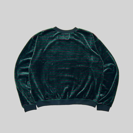 JOHN SOFIA Velour Crewneck (Moss/Wine)｜ジョンソフィア ベロア ボーダー クルーネック（モス/ワイン）
