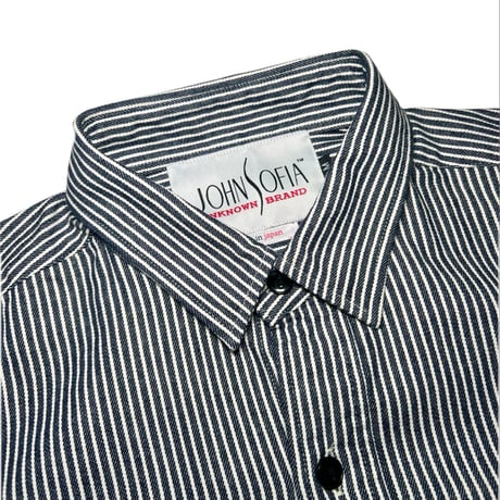 JOHN SOFIA ”Don't fucking call me.” LS Hickory Shirt (INDIGO/WHITE) | ジョンソフィア ドントファッキンコールミーヒッコリーシャツ