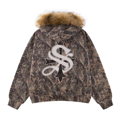 SUPPLIER Tree Camo Faux Fur Cross Zip Hoodie (KHAKI) | サプライヤー ツリーカモ フォーファー クロス ジップフーディー（カーキ）