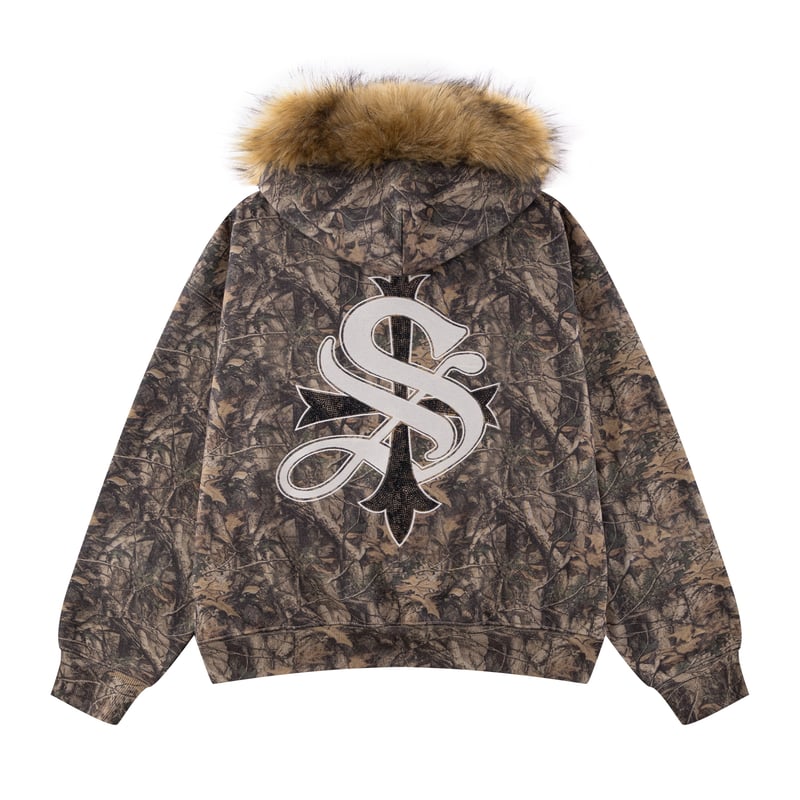SUPPLIER Tree Camo Faux Fur Cross Zip Hoodie (K