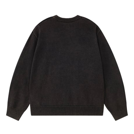 SUPPLIER Washed Triple Cross Leather Patch Crew Knit (Black)｜サプライヤー トリプル クロス レザー パッチ クルー ニット（ブラック）