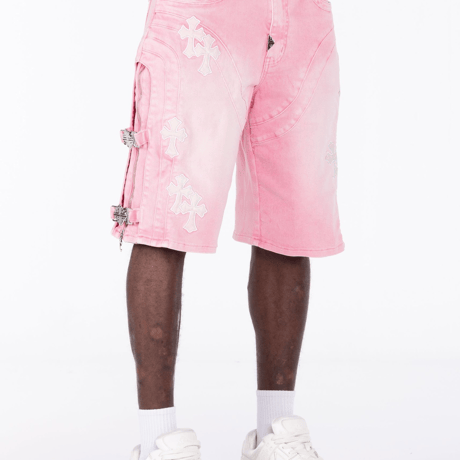 GUAPI French Rose Cross Buckle Shorts (Pink)｜グアピ フレンチ ローズ クロス バックル ショーツ（ピンク）
