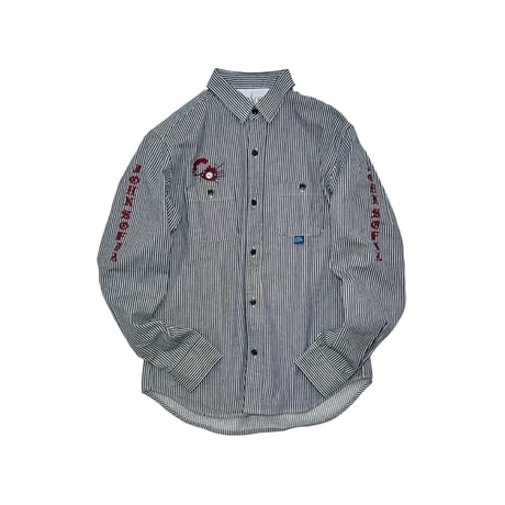 JOHN SOFIA ”Don't fucking call me.” LS Hickory Shirt (INDIGO/WHITE) | ジョンソフィア ドントファッキンコールミーヒッコリーシャツ