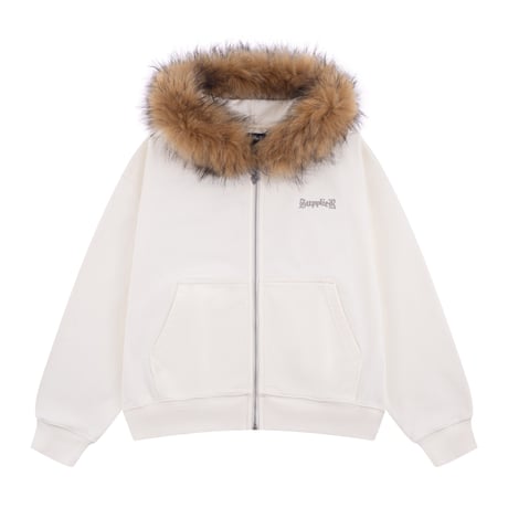 SUPPLIER Faux Fur Cross Zip Hoodie (OFF WHITE) | サプライヤー フォーファー クロス ジップフーディー（オフホワイト）