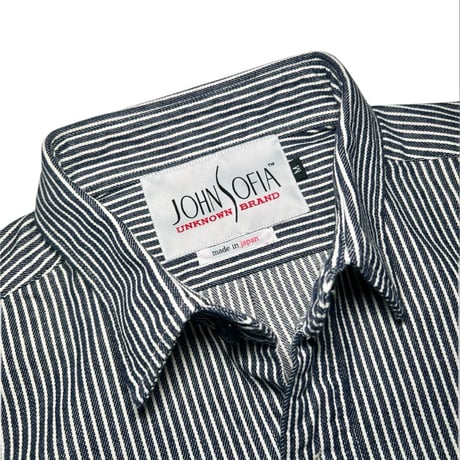 JOHN SOFIA ”Don't fucking call me.” LS Hickory Shirt (INDIGO/WHITE) | ジョンソフィア ドントファッキンコールミーヒッコリーシャツ