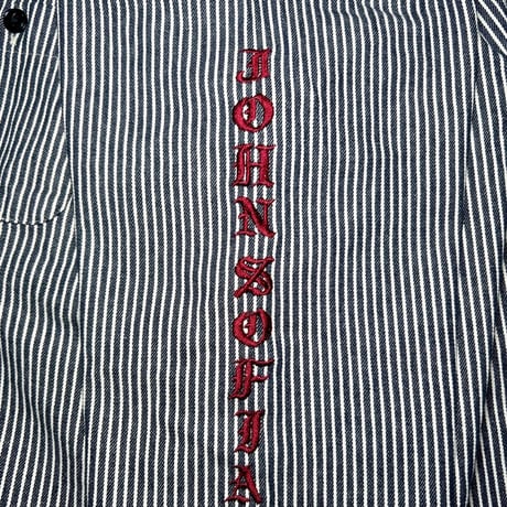 JOHN SOFIA ”Don't fucking call me.” LS Hickory Shirt (INDIGO/WHITE) | ジョンソフィア ドントファッキンコールミーヒッコリーシャツ