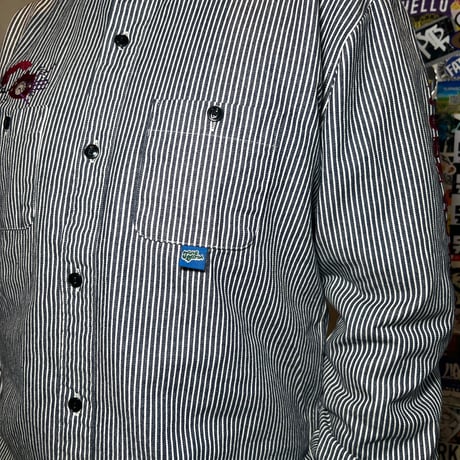 JOHN SOFIA ”Don't fucking call me.” LS Hickory Shirt (INDIGO/WHITE) | ジョンソフィア ドントファッキンコールミーヒッコリーシャツ