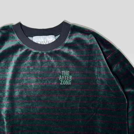 JOHN SOFIA Velour Crewneck (Moss/Wine)｜ジョンソフィア ベロア ボーダー クルーネック（モス/ワイン）