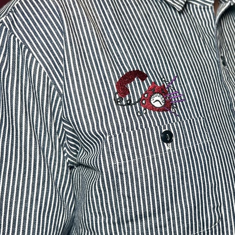 JOHN SOFIA ”Don't fucking call me.” LS Hickory Shirt (INDIGO/WHITE) | ジョンソフィア ドントファッキンコールミーヒッコリーシャツ