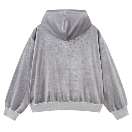 SUPPLIER Micro Cross Rhinestone Velour Zip Hoodie (Gray)｜サプライヤー マイクロ クロス ラインストーンベロアジップフーディー（グレー）