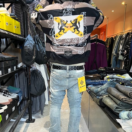 FIRST ROW FIRST ROW CLUB STUDDED CREST HOODIE (GRAY) | ファースト ロウ ファースト ロウ クラブ スタデッド クレスト フーディー（グレー）