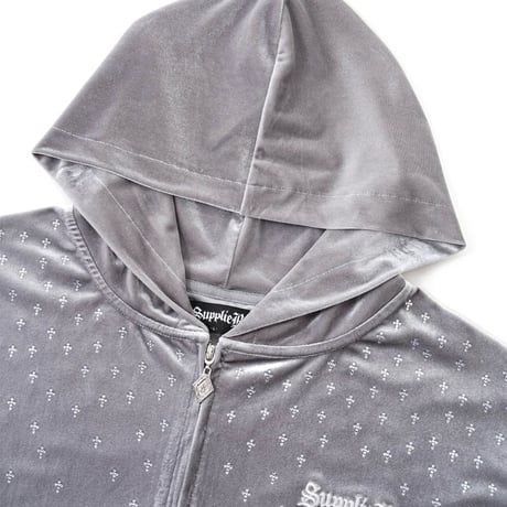 SUPPLIER Micro Cross Rhinestone Velour Zip Hoodie (Gray)｜サプライヤー マイクロ クロス ラインストーンベロアジップフーディー（グレー）