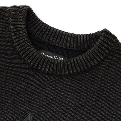 SUPPLIER Washed Triple Cross Leather Patch Crew Knit (Black)｜サプライヤー トリプル クロス レザー パッチ クルー ニット（ブラック）