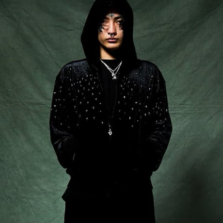 SUPPLIER Micro Cross Rhinestone Velour Zip Hoodie (Black)｜サプライヤー マイクロ クロス ラインストーン ベロアジップフーディー（ブラック）