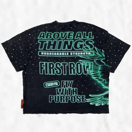 FIRST ROW ABOVE ALL THINGS NOCTURNAL FLIGHT CROPPED TEE (Black)｜ファーストロウ アバブ オール フライト クロップド ティー（ブラック）
