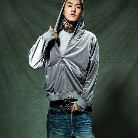 SUPPLIER Micro Cross Rhinestone Velour Zip Hoodie (Gray)｜サプライヤー マイクロ クロス ラインストーンベロアジップフーディー（グレー）