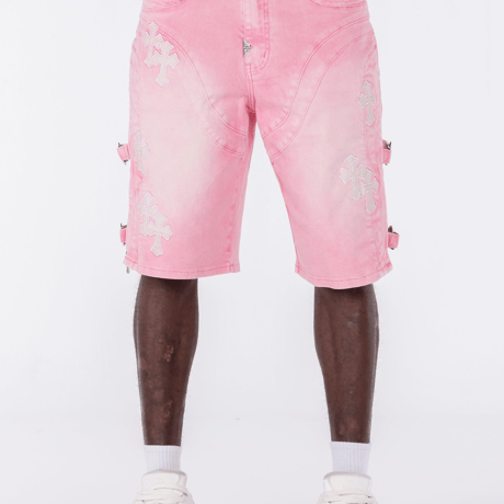 GUAPI French Rose Cross Buckle Shorts (Pink)｜グアピ フレンチ ローズ クロス バックル ショーツ（ピンク）
