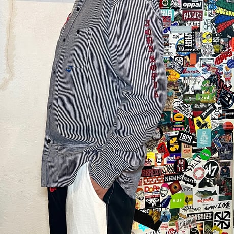 JOHN SOFIA ”Don't fucking call me.” LS Hickory Shirt (INDIGO/WHITE) | ジョンソフィア ドントファッキンコールミーヒッコリーシャツ