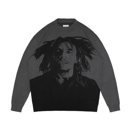 BOB MARLEY × POT MEETS POP NATTY DREAD KNITTED SWEATER (GRAY)｜ボブ・マーリー × ポットミーツポップ ニットセーター（グレー）