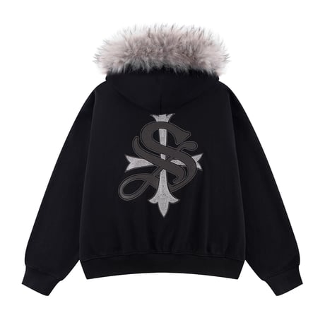 SUPPLIER Faux Fur Cross Zip Hoodie (BLACK) | サプライヤー フォーファー クロス ジップフーディー（ブラック）