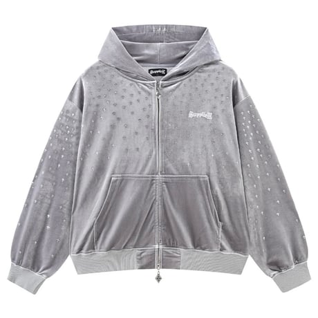 SUPPLIER Micro Cross Rhinestone Velour Zip Hoodie (Gray)｜サプライヤー マイクロ クロス ラインストーンベロアジップフーディー（グレー）