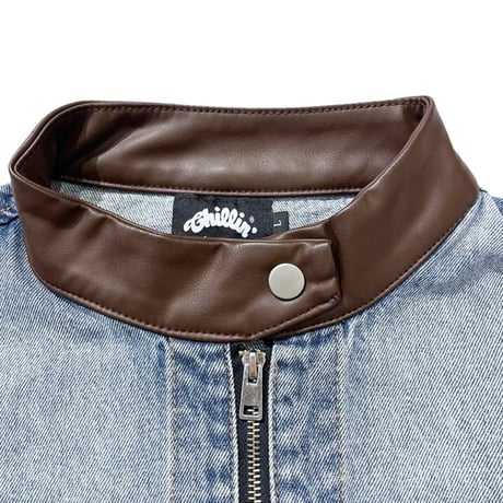 CHILLIN’ Single Riders Jacket (Blue/Brown)｜チリン シングル ライダース ジャケット（ブルー／ブラウン）