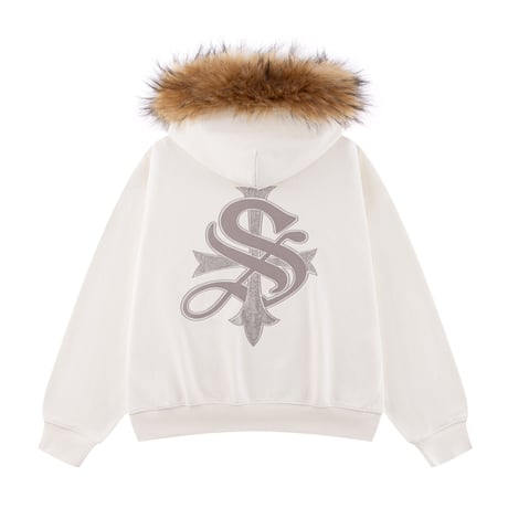 SUPPLIER Faux Fur Cross Zip Hoodie (OFF WHITE) | サプライヤー フォーファー クロス ジップフーディー（オフホワイト）
