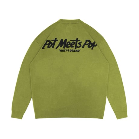 BOB MARLEY × POT MEETS POP NATTY DREAD KNITTED SWEATER (GREEN)｜ボブ・マーリー × ポットミーツポップ ニットセーター（グリーン）