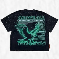 FIRST ROW ABOVE ALL THINGS NOCTURNAL FLIGHT CROPPED TEE (Black)｜ファーストロウ アバブ オール フライト クロップド ティー（ブラック）