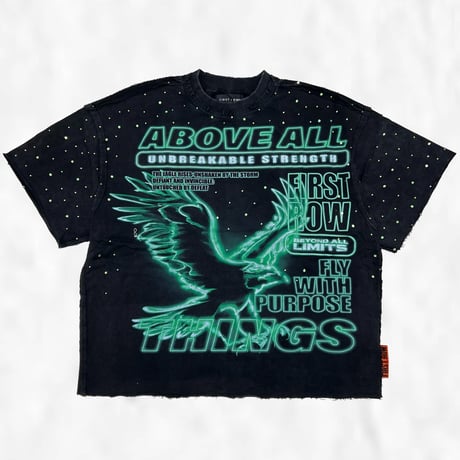 FIRST ROW ABOVE ALL THINGS NOCTURNAL FLIGHT CROPPED TEE (Black)｜ファーストロウ アバブ オール フライト クロップド ティー（ブラック）