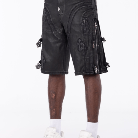 GUAPI All Black Cross Buckle Shorts (Black)｜グアピ オールブラック クロス バックル ショーツ（ブラック）