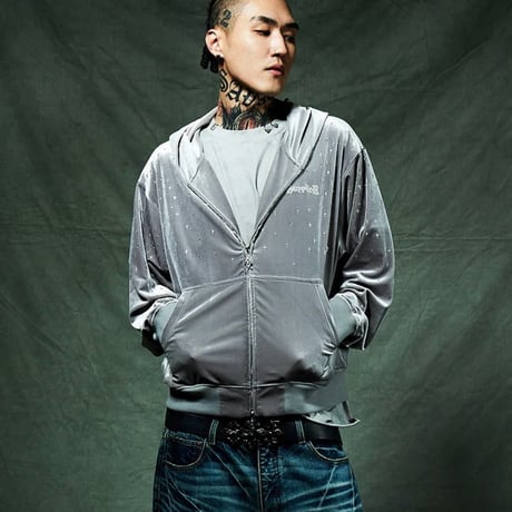 SUPPLIER Micro Cross Rhinestone Velour Zip Hoodie (Gray)｜サプライヤー マイクロ クロス ラインストーンベロアジップフーディー（グレー）