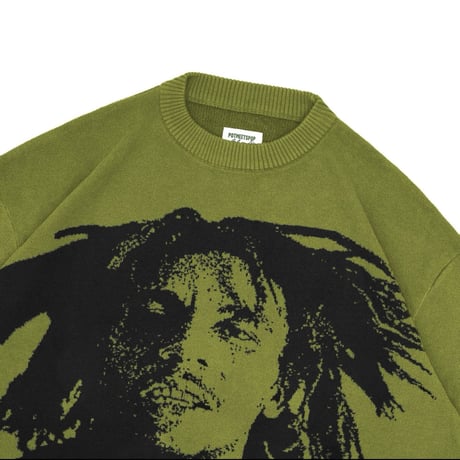 BOB MARLEY × POT MEETS POP NATTY DREAD KNITTED SWEATER (GREEN)｜ボブ・マーリー × ポットミーツポップ ニットセーター（グリーン）