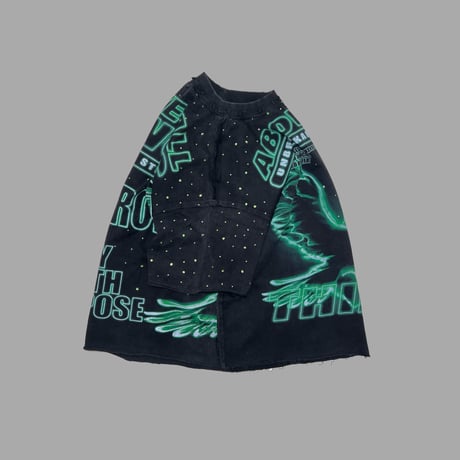 FIRST ROW ABOVE ALL THINGS NOCTURNAL FLIGHT CROPPED TEE (Black)｜ファーストロウ アバブ オール フライト クロップド ティー（ブラック）