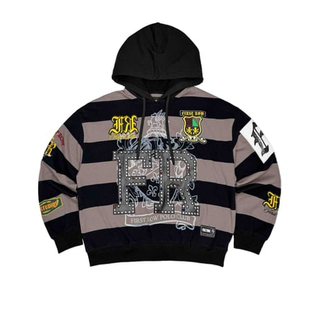 FIRST ROW FIRST ROW CLUB STUDDED CREST HOODIE (GRAY) | ファースト ロウ ファースト ロウ クラブ スタデッド クレスト フーディー（グレー）