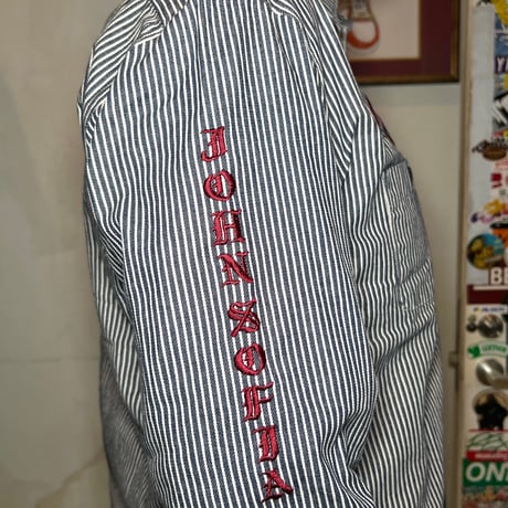 JOHN SOFIA ”Don't fucking call me.” LS Hickory Shirt (INDIGO/WHITE) | ジョンソフィア ドントファッキンコールミーヒッコリーシャツ