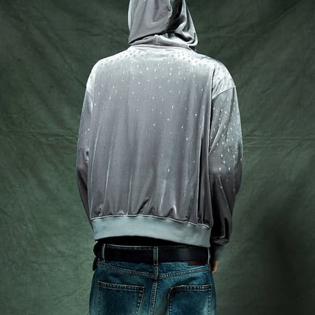 SUPPLIER Micro Cross Rhinestone Velour Zip Hoodie (Gray)｜サプライヤー マイクロ クロス ラインストーンベロアジップフーディー（グレー）