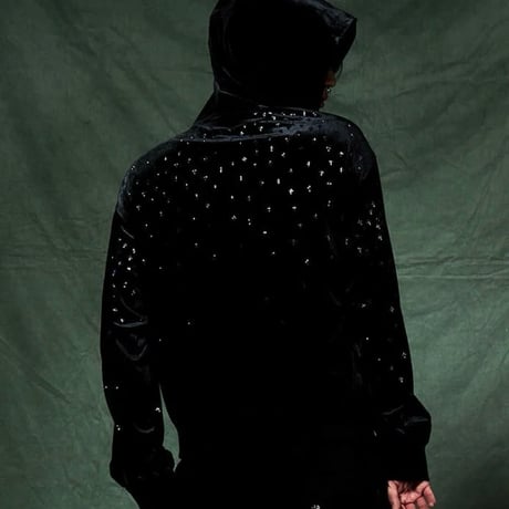 SUPPLIER Micro Cross Rhinestone Velour Zip Hoodie (Black)｜サプライヤー マイクロ クロス ラインストーン ベロアジップフーディー（ブラック）