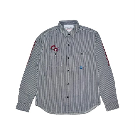 JOHN SOFIA ”Don't fucking call me.” LS Hickory Shirt (INDIGO/WHITE) | ジョンソフィア ドントファッキンコールミーヒッコリーシャツ
