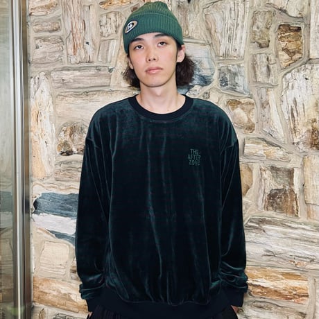 JOHN SOFIA Velour Crewneck (Moss/Wine)｜ジョンソフィア ベロア ボーダー クルーネック（モス/ワイン）
