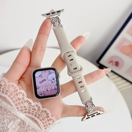 シリコン製 AppleWatchバンド わんちゃん AppleWatchベルト Series 11/10/9/8 SE3/2  Ultra3/2/1 可愛い ベージュ[M6566]